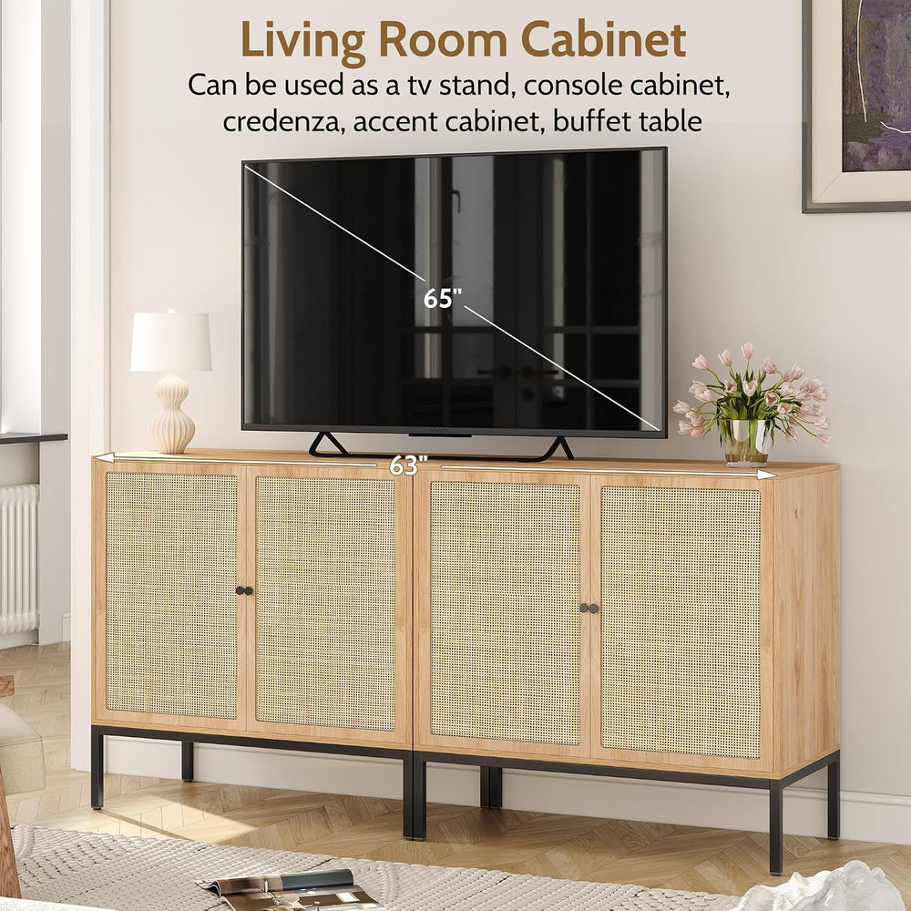 Yechen Set of 2 63" Sideboard Cabinet with Natural Rattan Doors, Buffet ...