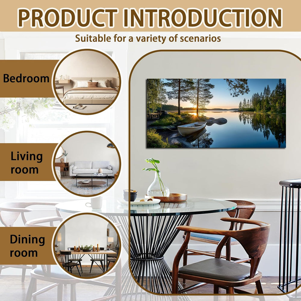SSNEEKNDG Large Green Landscape Canvas Wall Art for Living Room Forest Lake S...