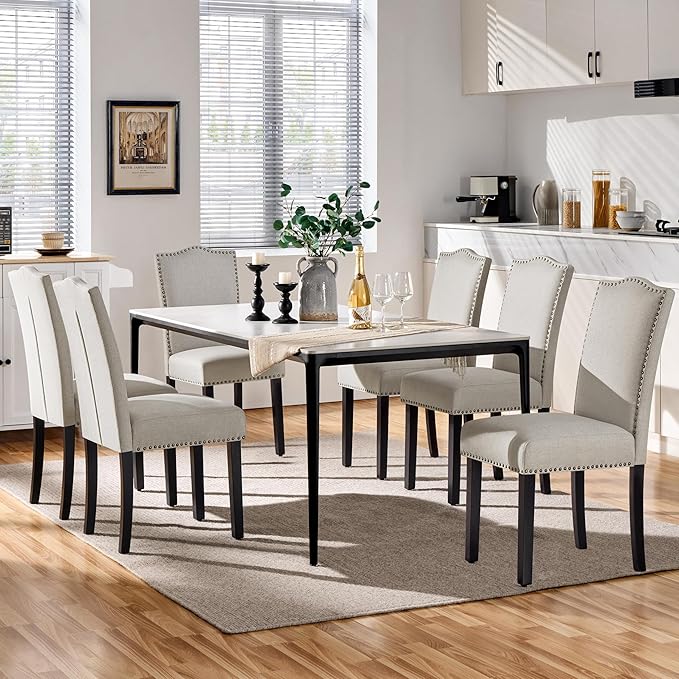 Yaheetech Dining Chairs Set of 2 Modern Kitchen Chairs with Fabric Upholstered Seat and Solid Wood Legs for Home Kitchen, Beige