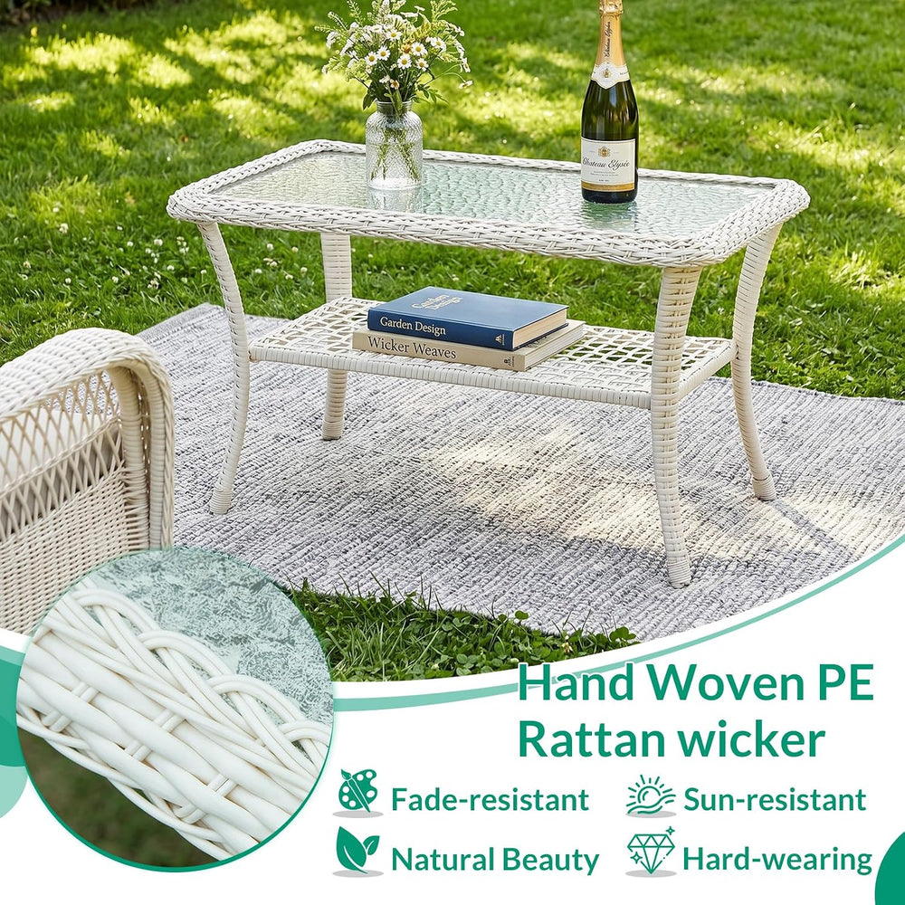 VIVIJASON Outdoor Wicker Coffee Table, All-Weather Rattan Patio Coffee Table ...