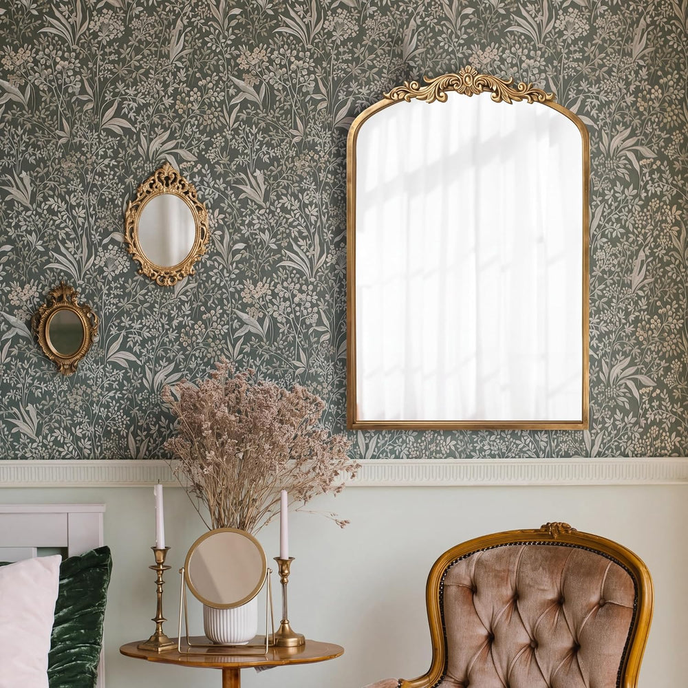 PERFNIQUE Vintage Mirror, 30" X 19" Gold Arched Antique Baroque Mirror