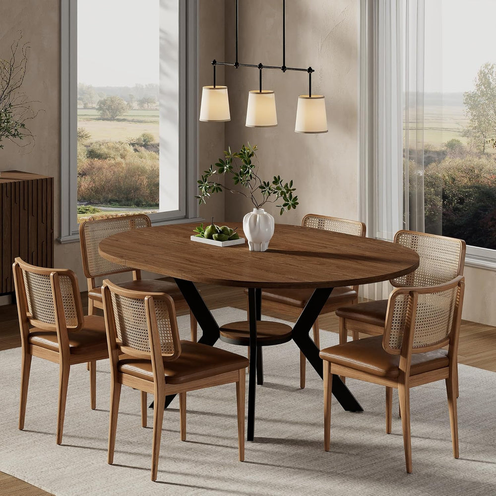 MECHYIN 42"-58" Extendable Round Dining Table for 4-6,with Storage ...