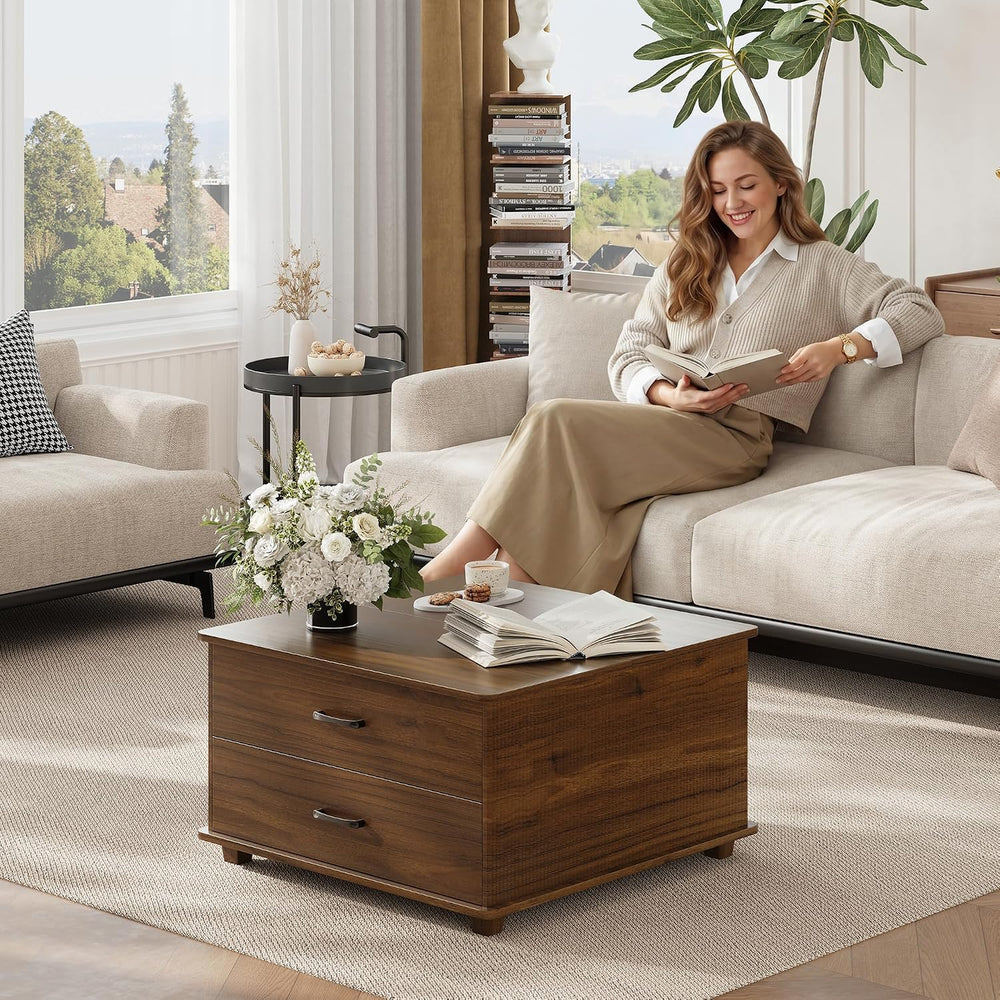 MALOL Storage Coffee Table with 2 Drawers & Flip-Top Lid with Hidden Stor...
