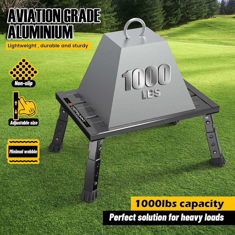 Adjustable RV Step Stool, Wide Platform, Foldable Legs, Black