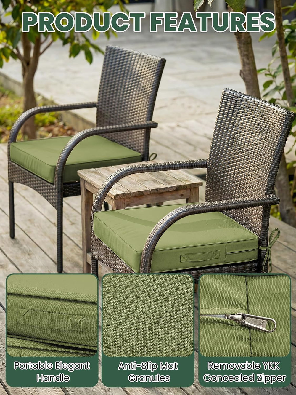 Outdoor Chair Cushions 19x19x4 Inch with Handles and Ties Cushion Set of 2