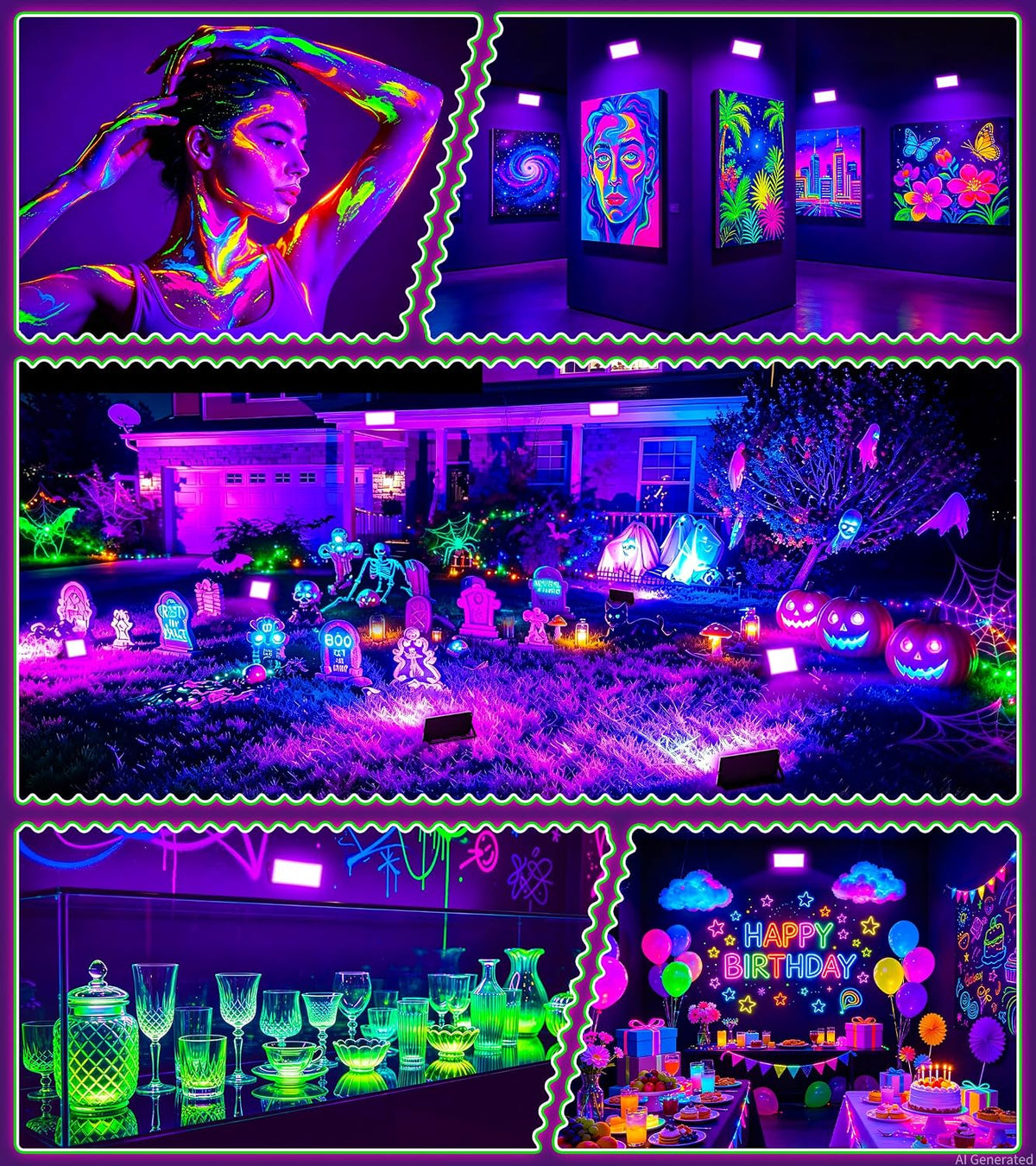 TigQiang 50w 4 Pack Black Light, Halloween Blacklight, Glow Party Supplies