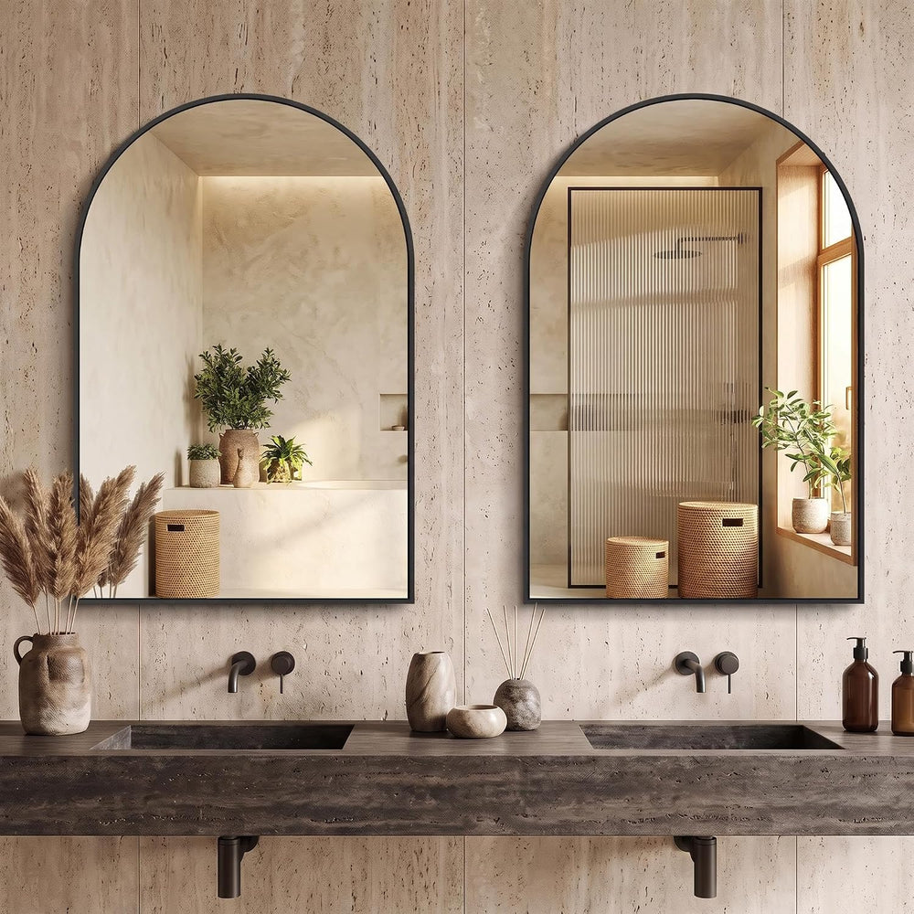 CIRCUMI Arched Wall Mirror, 24"x36" Black Arched Mirror for Bathroom