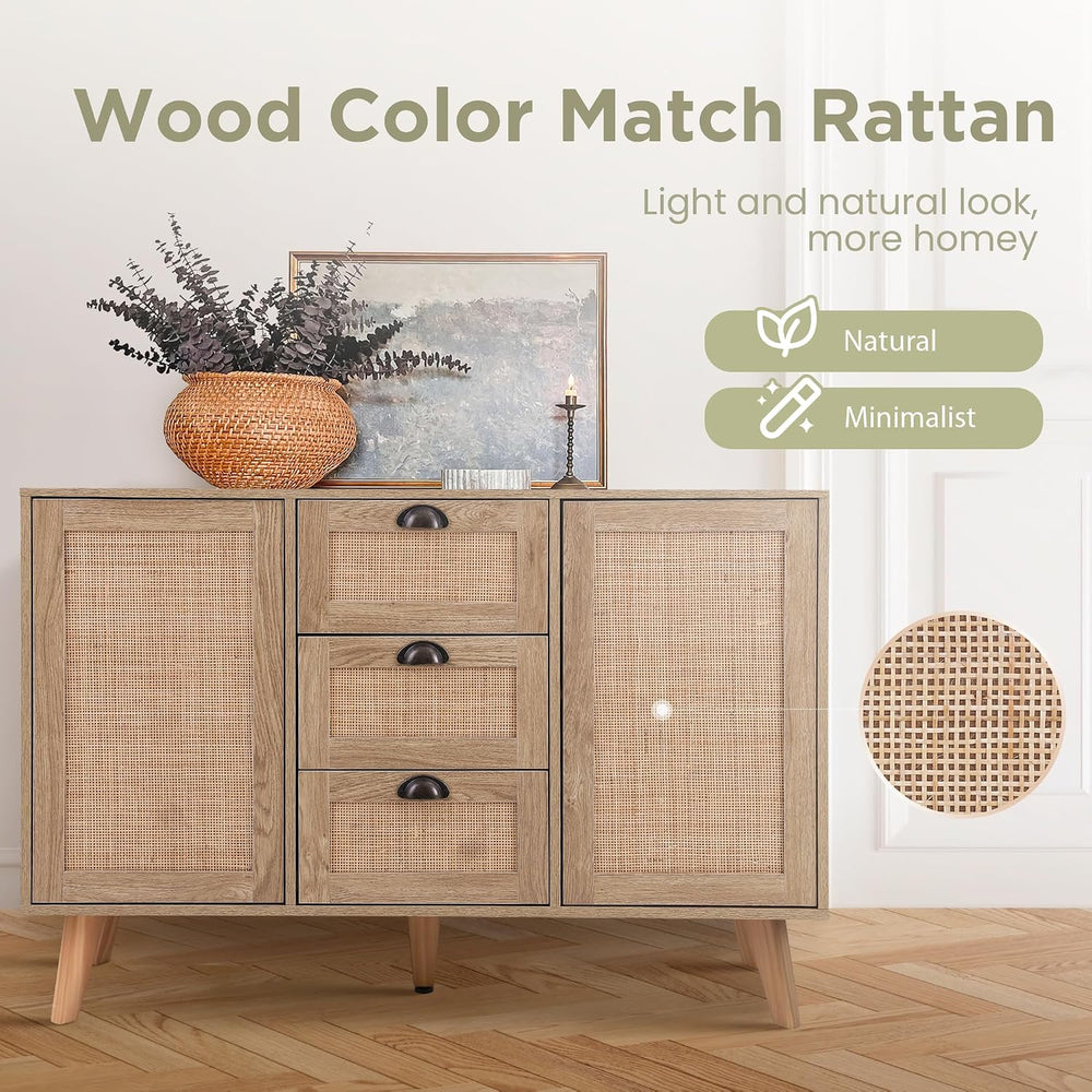 Sophia & William Rattan Cabinet, Storage Buffet with Drawers & Doors