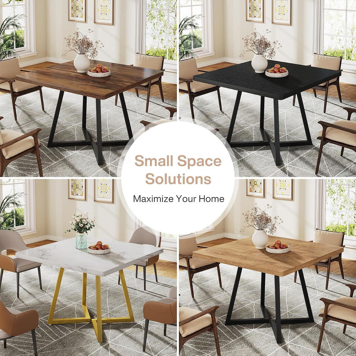 Tribesigns Square Dining Table for 2, 31.5" Modern Dinner Table with Metal Base, Kitchen Table for Dining Room, Small Space, Apartment