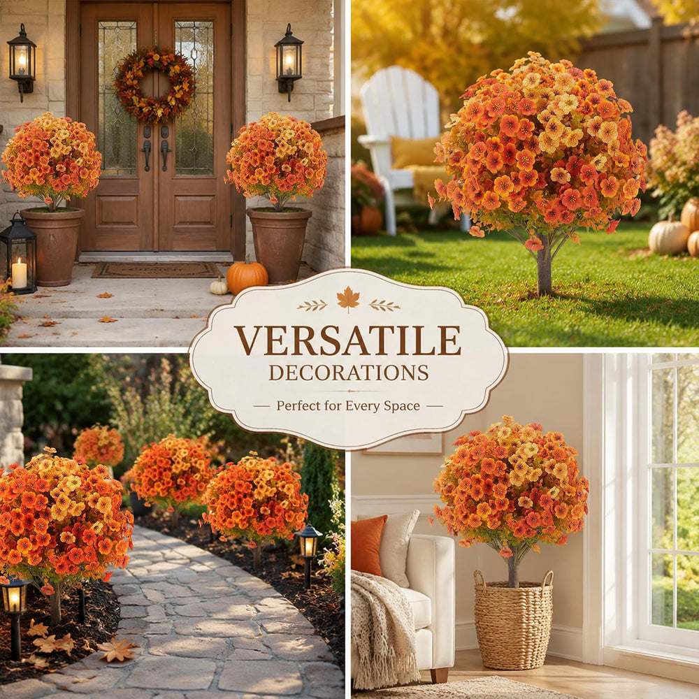 Set of 2 Artificial Fall Flower Topiary Balls, UV‑Resistant Faux Autumn Flora...