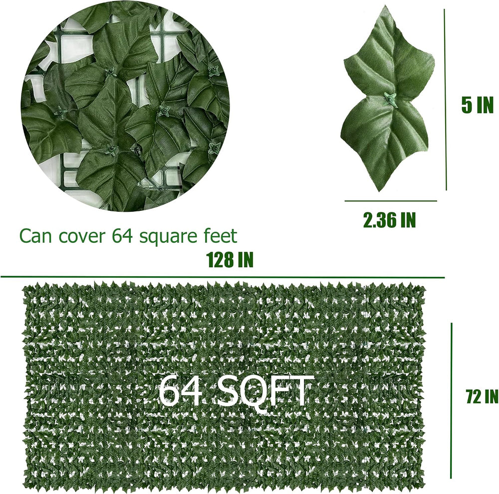 72"x128" (64 Sqft), Artificial Ivy Vine Privacy Fence Screen Roll