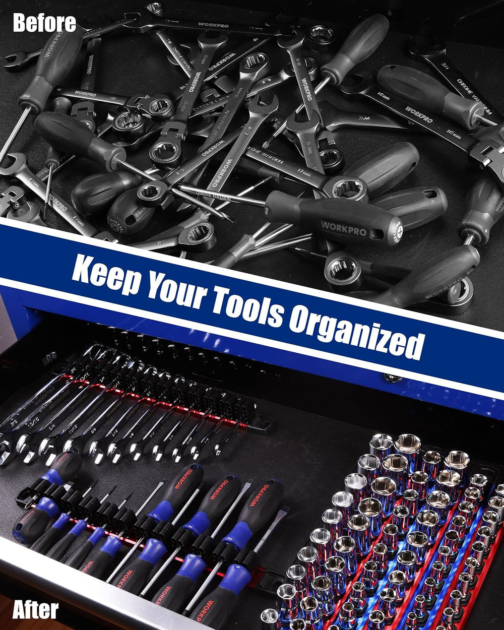 WORKPRO 8-Piece Magnetic Socket & Screwdriver Organizer, Quick-Release Rail