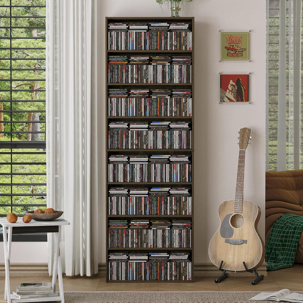 8 Tier DVD Storage Shelf, DVD Shelf holds up to 280+ DVD, Brown