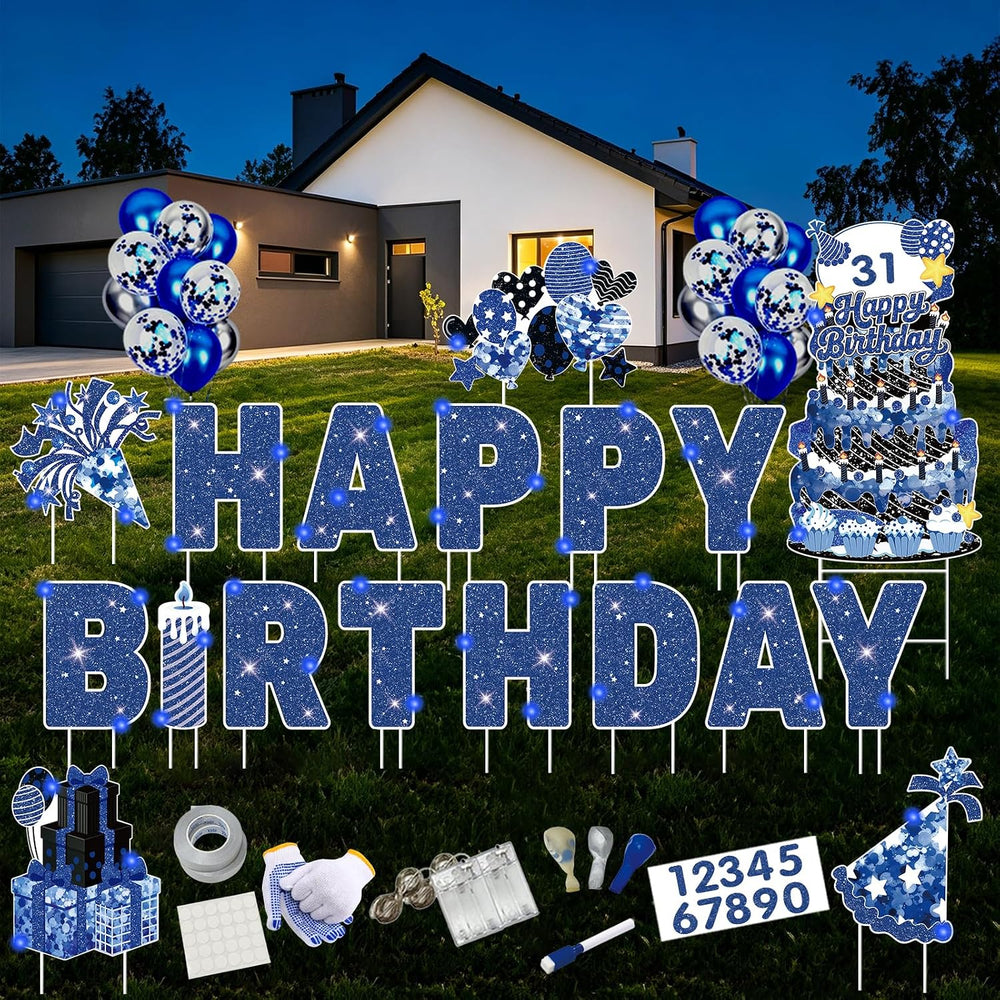 Happy Birthday Yard Signs Outdoor Decorations - 19 PCS Set with 16" Lett...