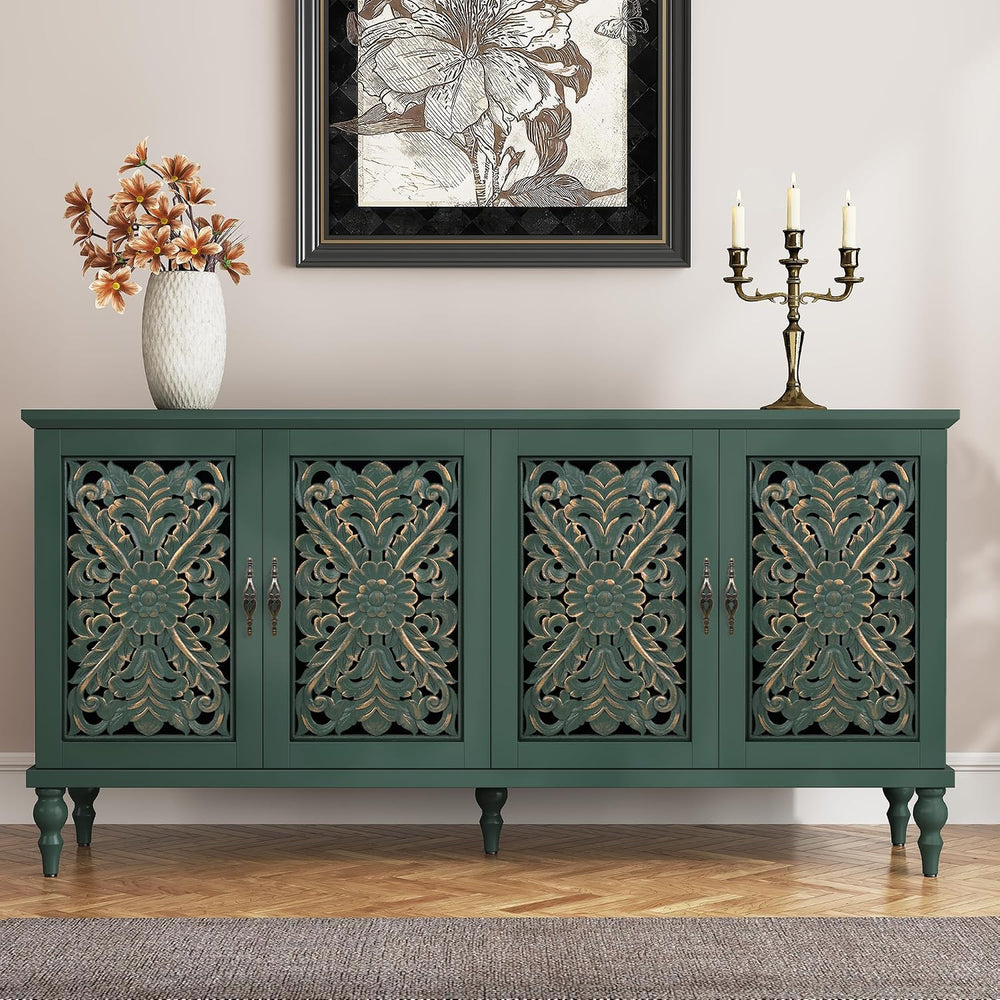 ARTPOWER 61.8" Hollow Carved Accent Cabinet with 4 Doors for Living Room