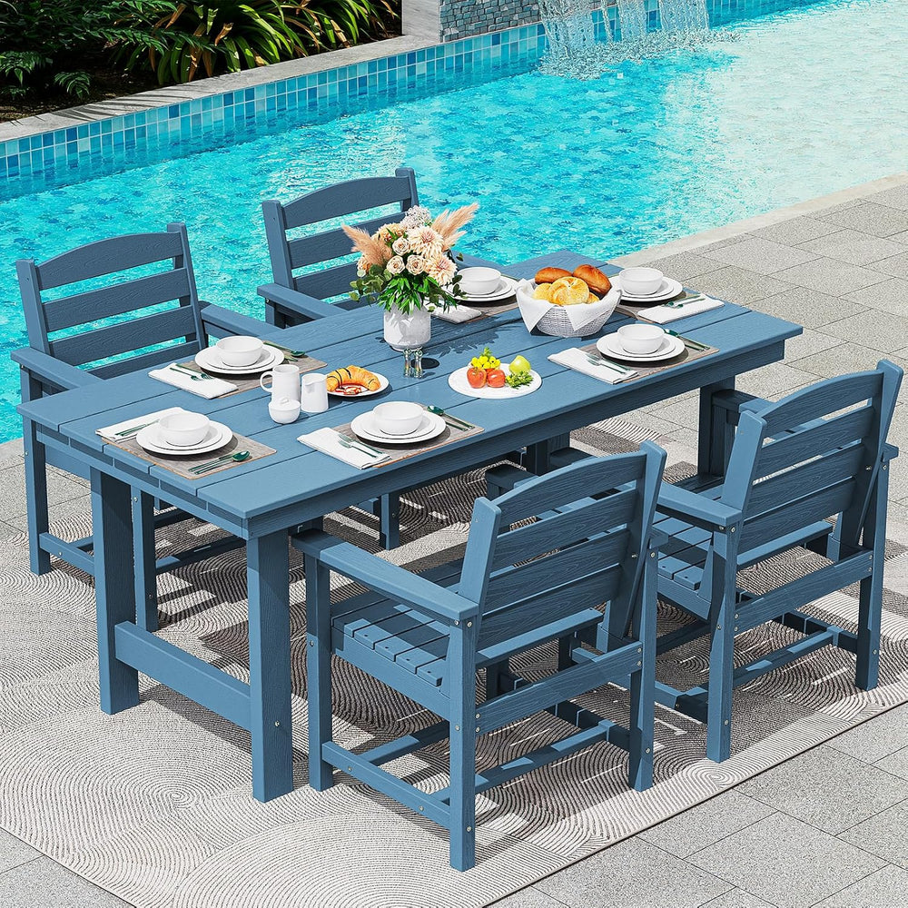 SERWALL 5 Pcs HDPE Patio Dining Set, Outdoor Dining Set for 4, Blue
