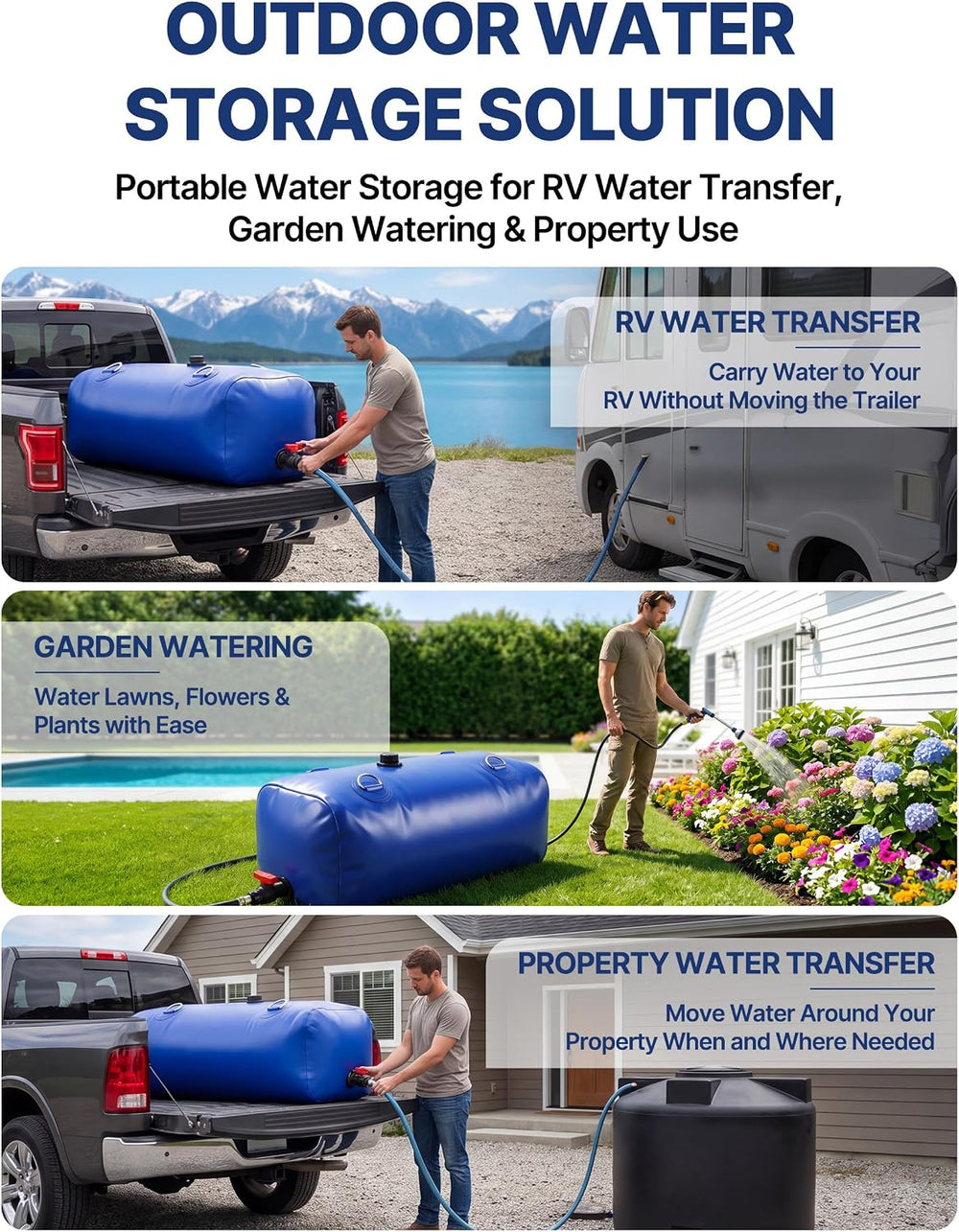63 Gal / 240 L Water Bladder Tank, Portable Collapsible Water Storage Bag