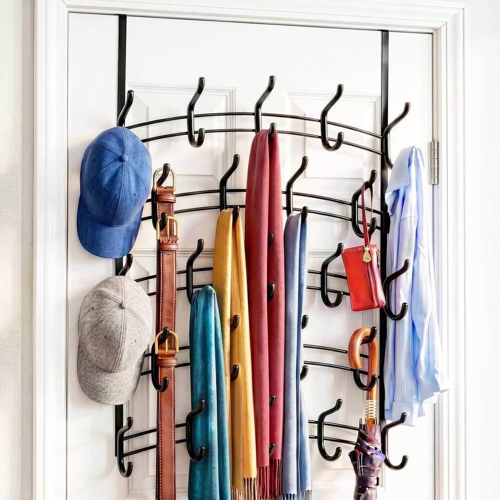 LYNK Professional® Home™ Over the Door Hooks - 46 Hook – Over the Door Coat Rack - Over the Door Hanger - Hanging Towels or Clothes - Bathroom, Bedroom, Laundry Room - Lifetime Ltd. Warranty, Black