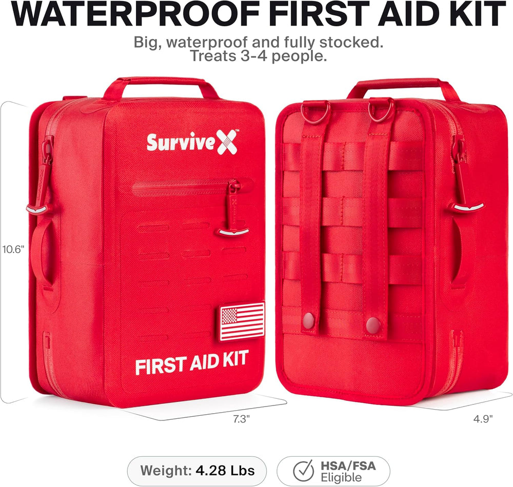 SurviveX Waterproof First Aid Kit, Emergency Kit for 3-4 People