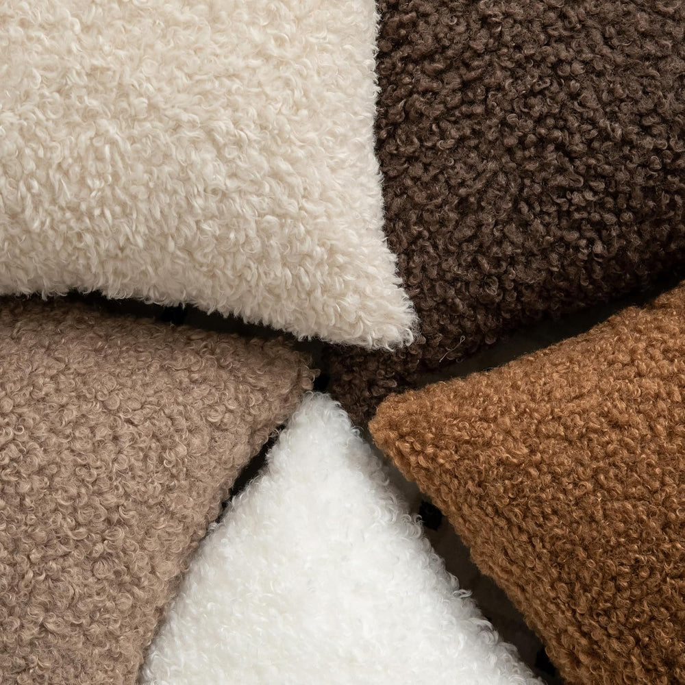 Pack of 2 Curly Teddy Wool Faux Fur Throw Pillow Covers Fuzzy Accent Soft She...