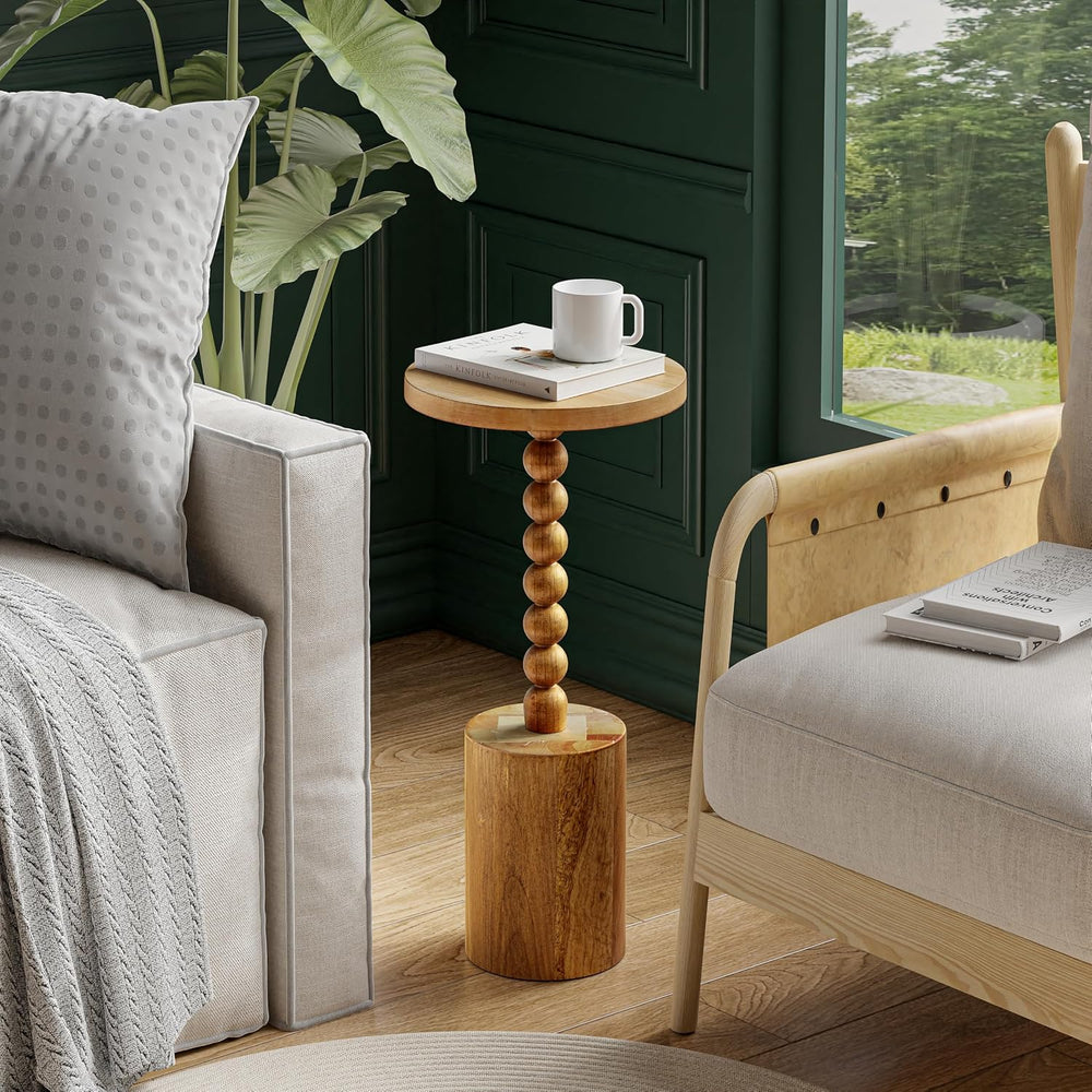COZAYH Modern Round Pedestal Drink Table with Spindle Leg, Natural