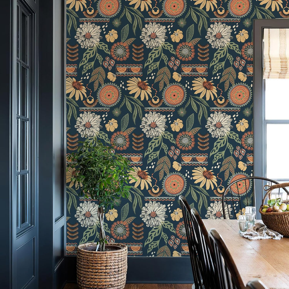 Simon&Siff Boho Sun Floral Retro Peel and Stick Wallpaper 17.3" x 80...
