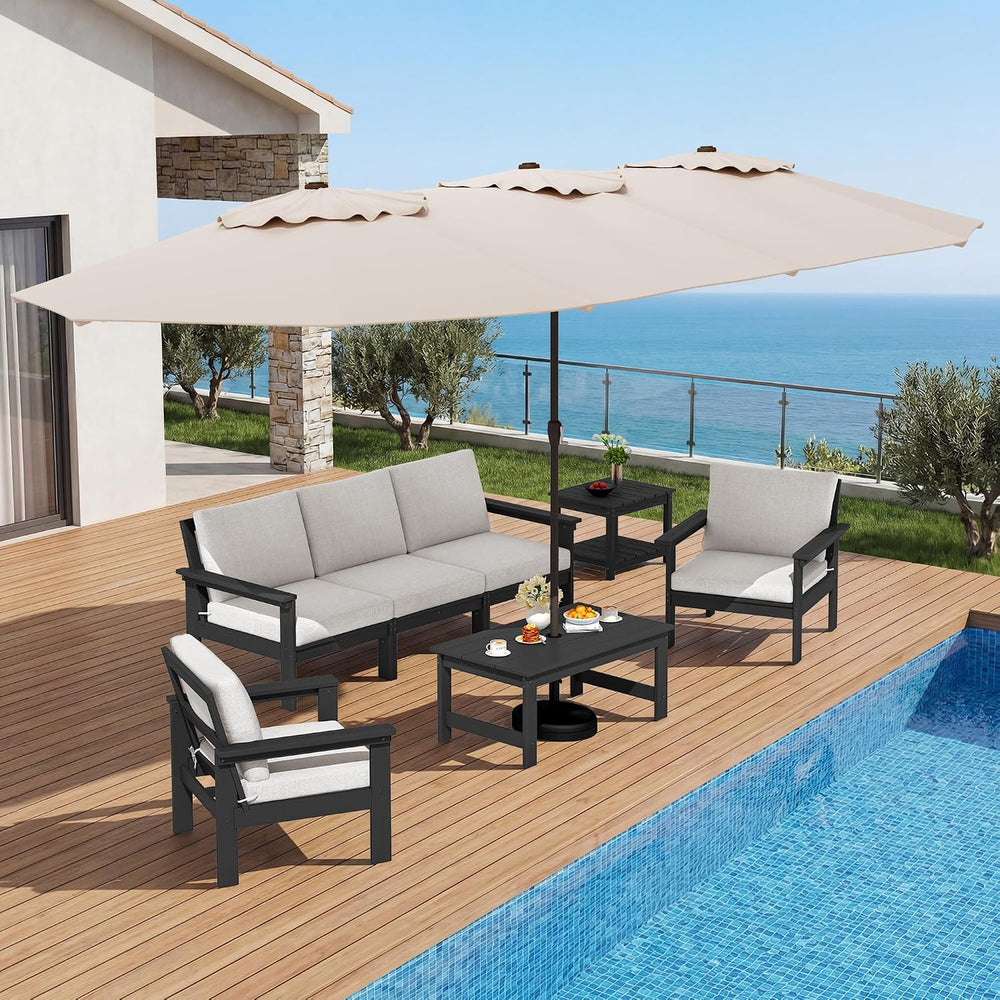 SERWALL HDPE Patio Coffee Table for Balcony, Deck, Black