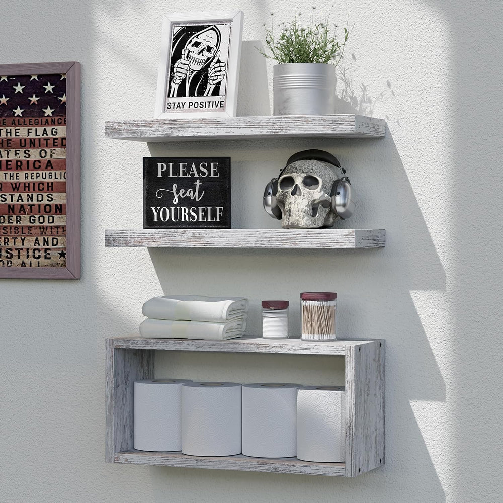 RICHER HOUSE 3-Set Rustic White Floating Shelf, Bathroom Shelf Over Toilet