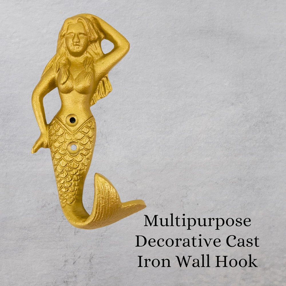 Set of 2 Cast Iron Mermaid Coat Hooks Wall Art Decor-Mermaid Hangers and Key ...