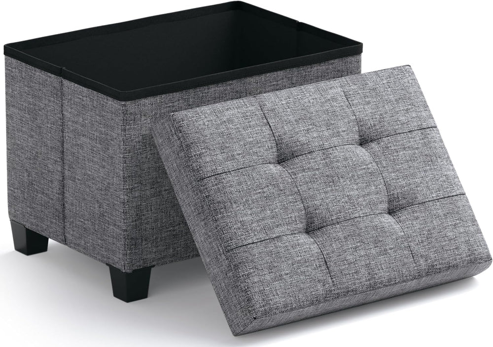 Ornavo Home Small Rectangle Storage Ottoman with Legs, 12x16x12, Gray