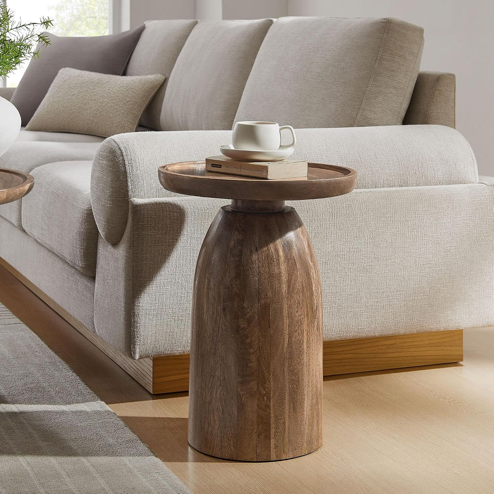 Modway Holloway Solid Mango Wood Side End Table in Walnut – Contemporary Wood...
