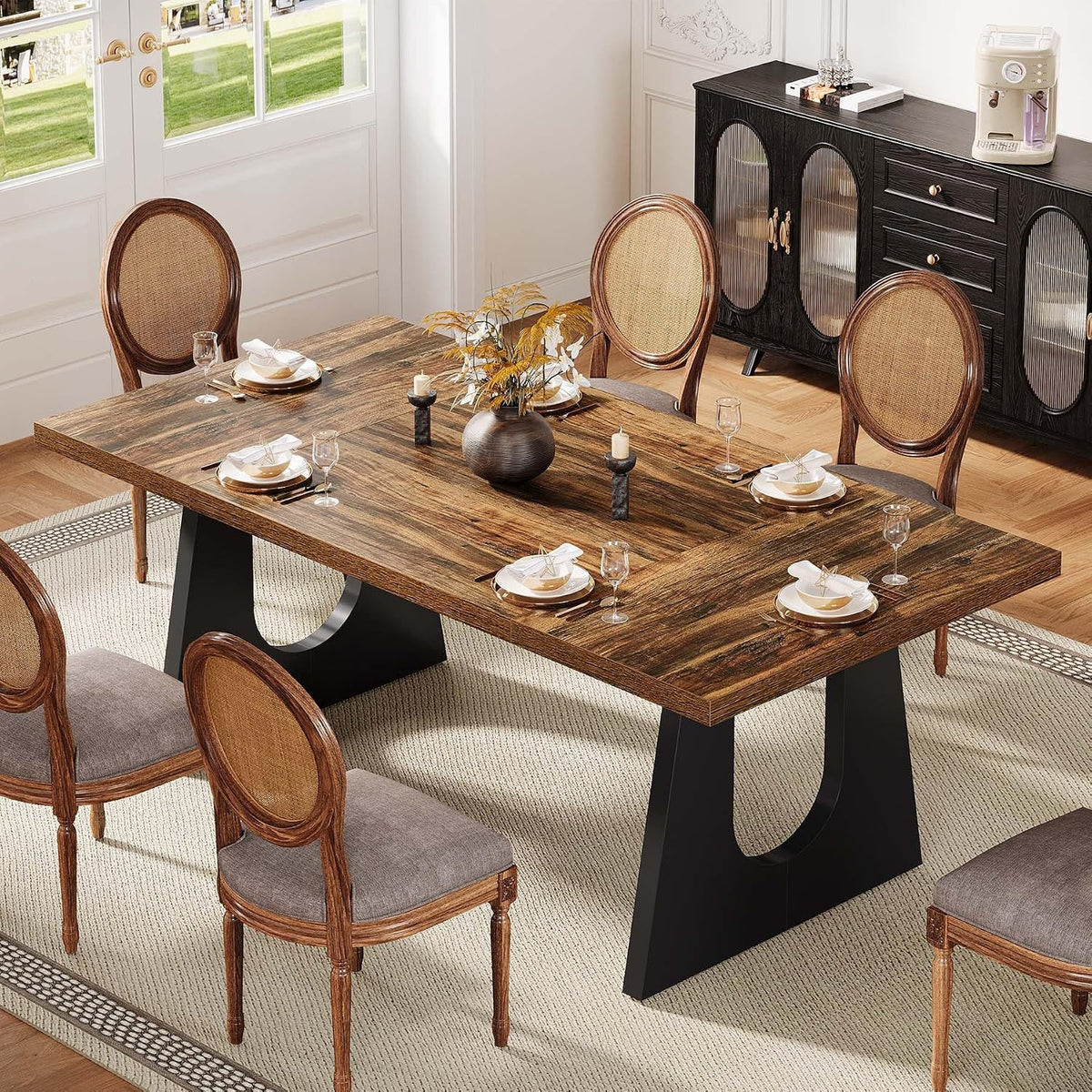 Tribesigns 70.86" Rectangular Dining Table for 6-8 (Dark Brown) | Rustic Farmhouse Kitchen Table with Wooden Legs for Dining Room