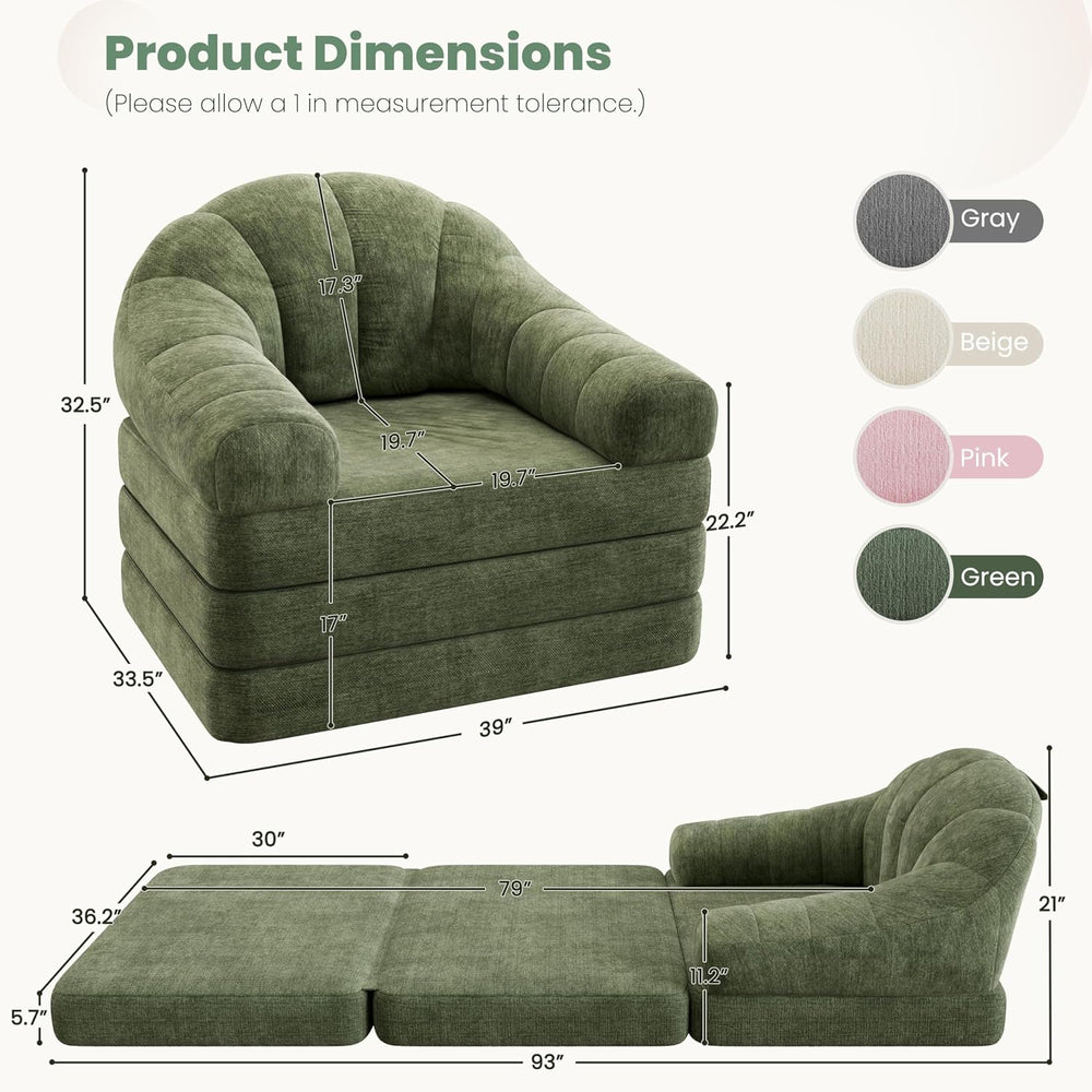 Yaheetech 93" Folding Sofa Bed Convertible Sofa Chenille, Green
