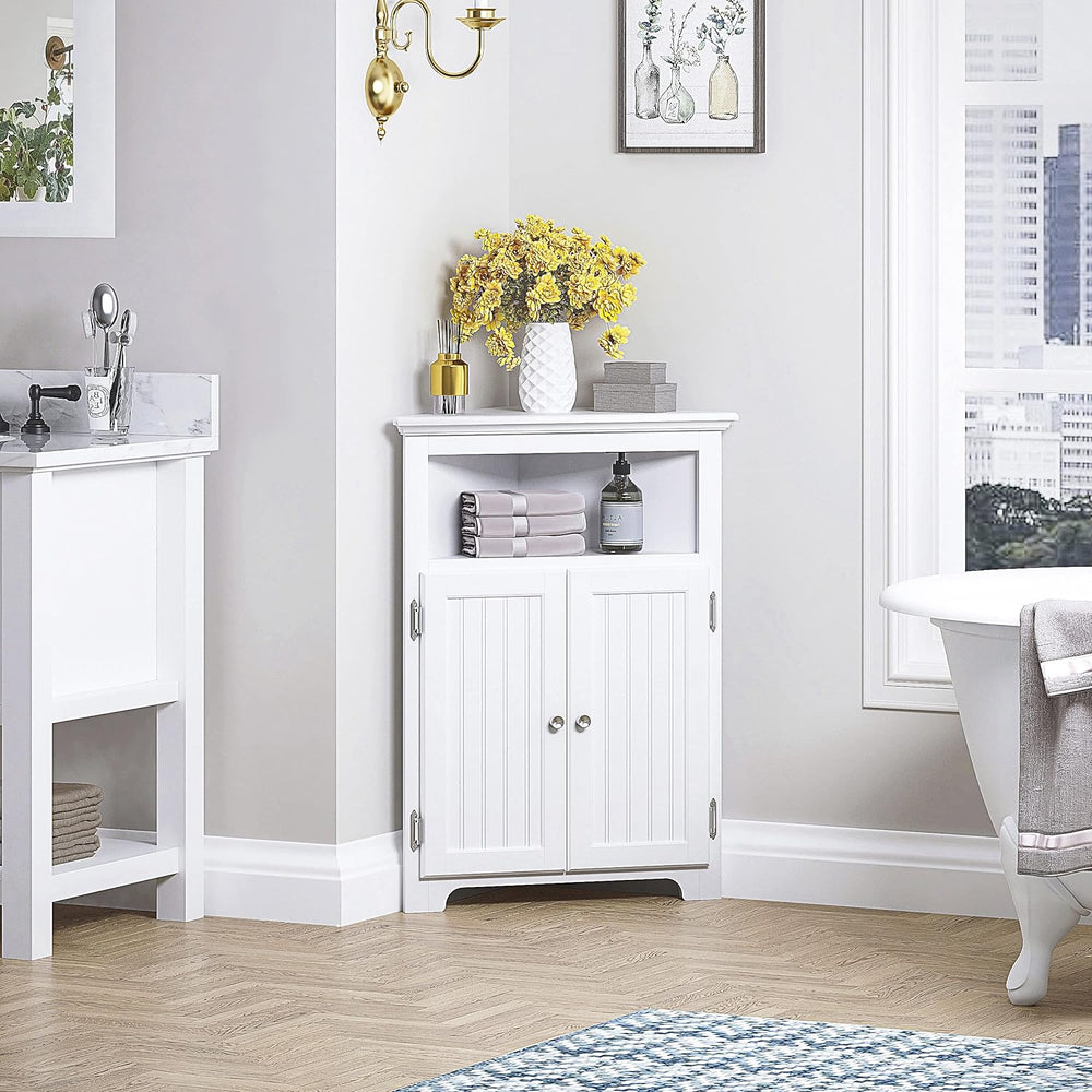 UTEX Corner Bathroom Cabinet with Doors and Adjustable Shelf, White