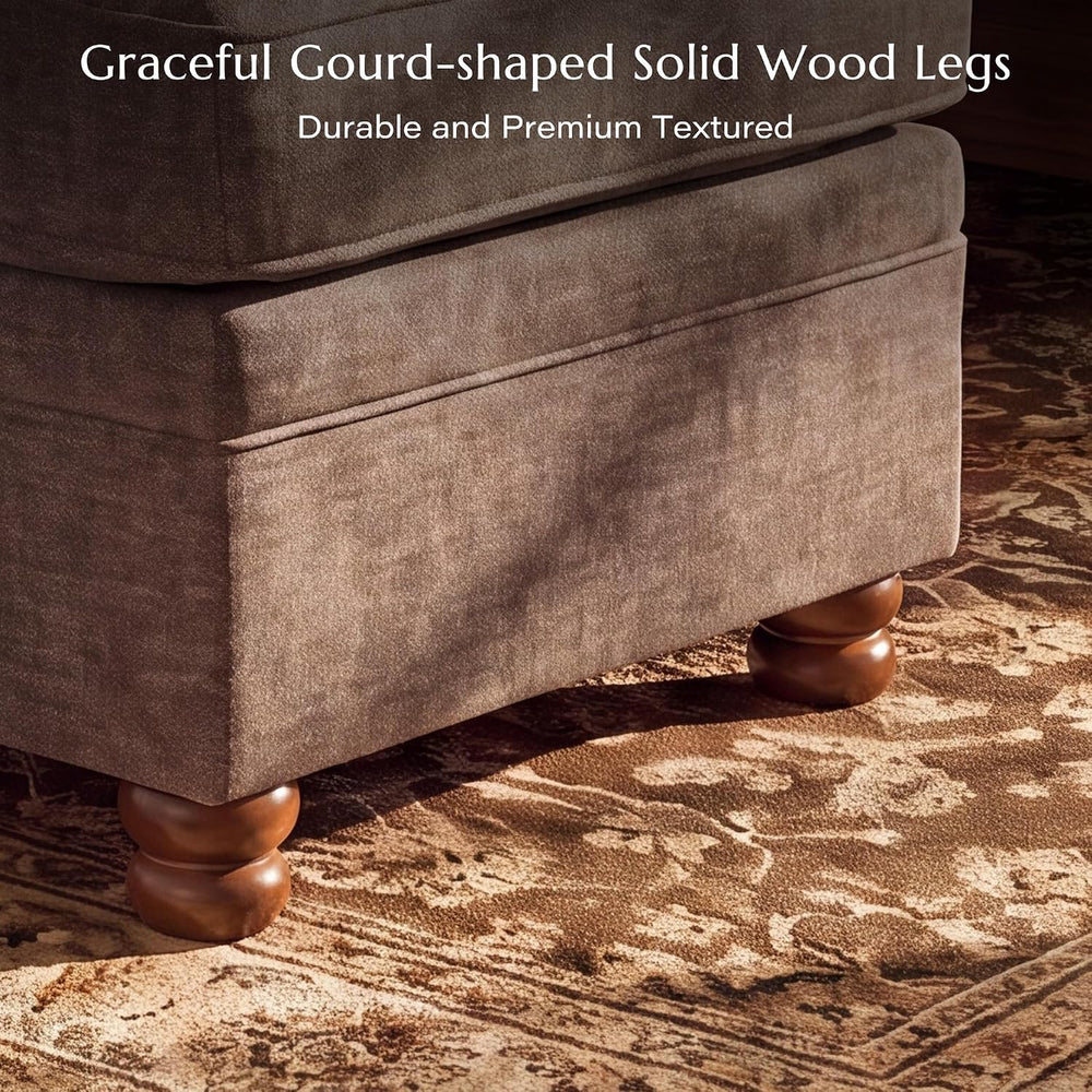 Traditional Accent Chair with Storage Ottoman, 41.3", Chenille, Brown