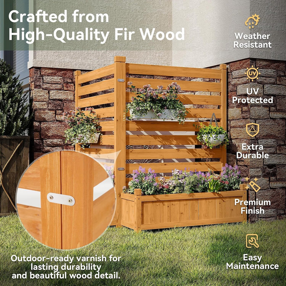 Aoxun Air Conditioner Fence, 2-Panel Wood Privacy Screen with Planter Box