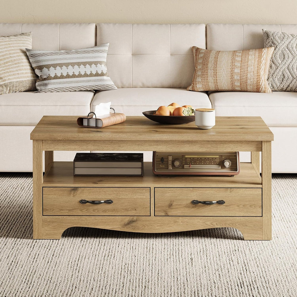 LINSY HOME Farmhouse Coffee Table with Storage, Wood Coffee Table for Living ...