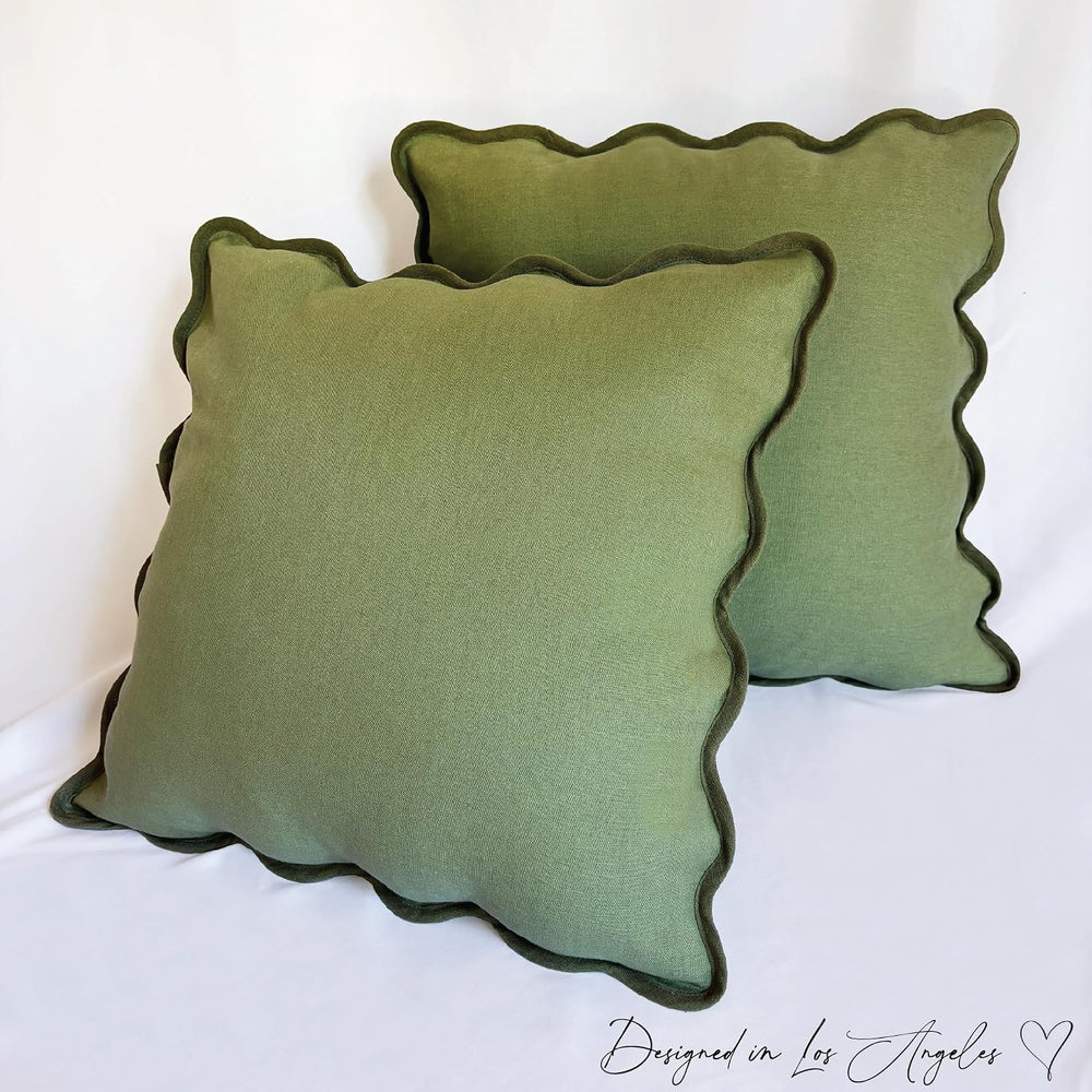 Orelle Scalloped Pillow Covers | Set of 2 | 100% Linen & Cotton | Decorat...