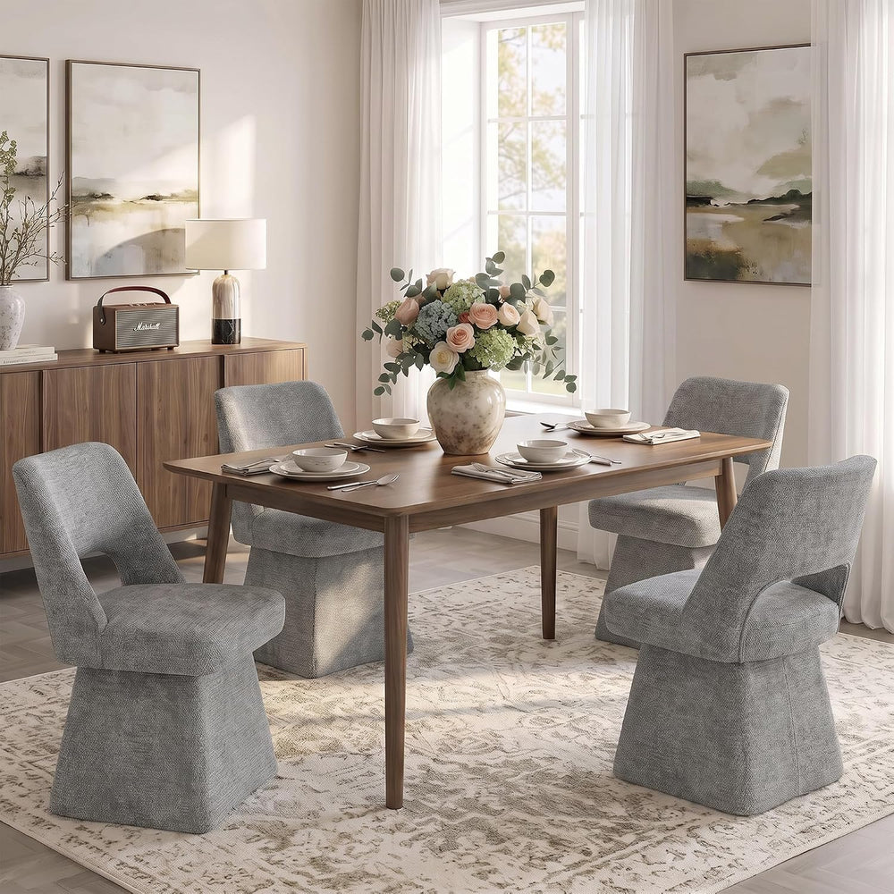 VKNOW Upholstered Swivel Dining Chairs Set of 4 with Curved Open Back