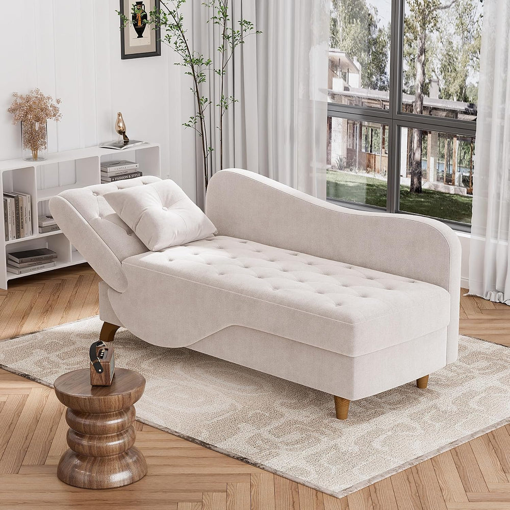 DAMAIFROM Chaise Lounge Chair Indoor with Storage,Adjustable Backrest,Grey