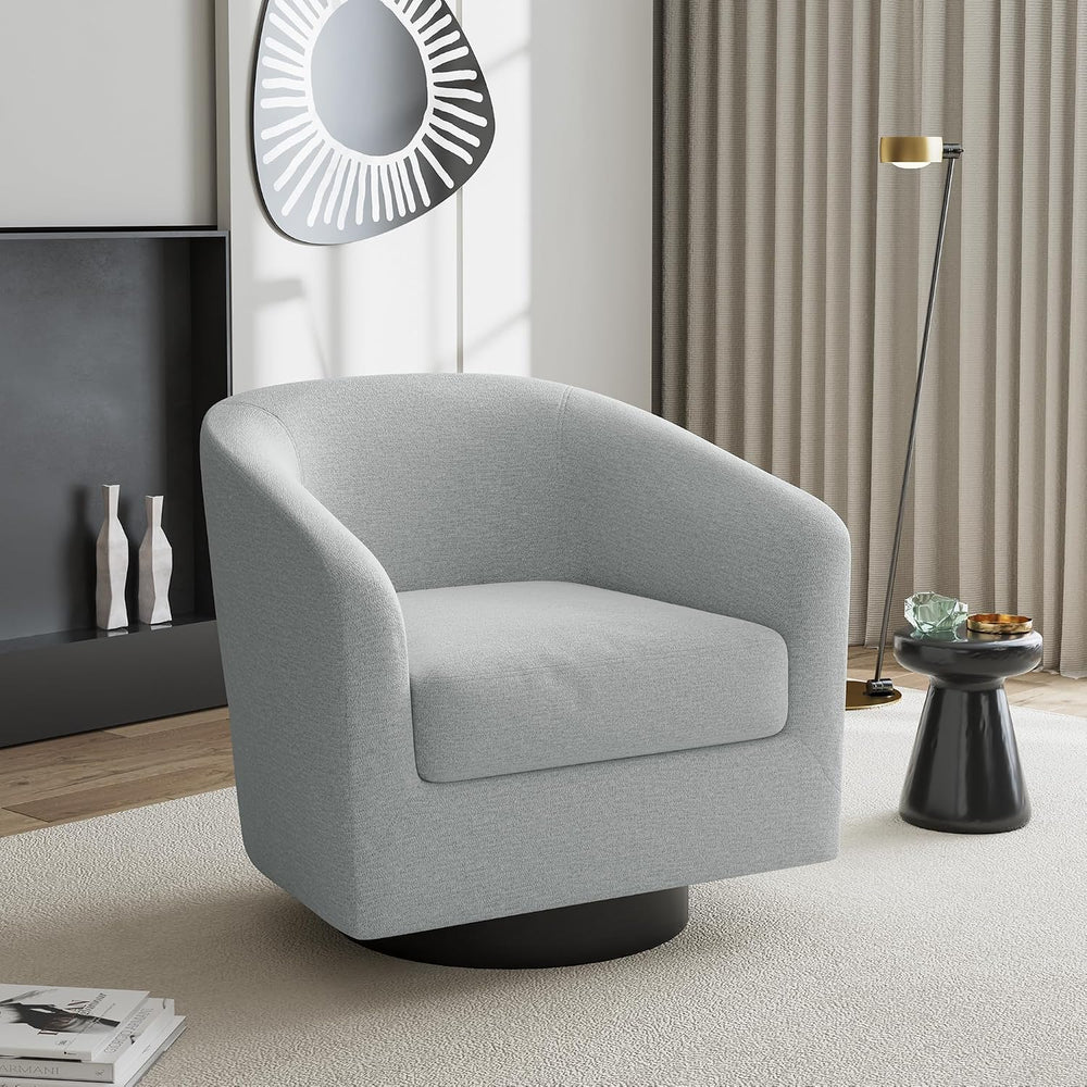 Swivel Accent Chair, Chenille Barrel Club Chair, Light Gray