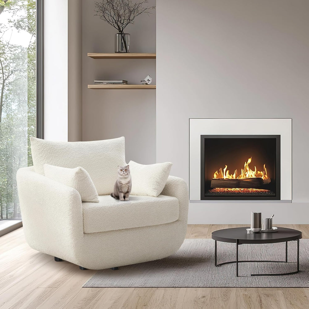 360° Swivel Accent Armchair, 39.3" Oversized,Cream White