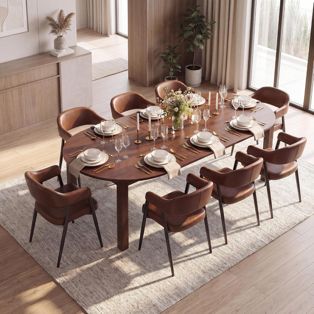 HNY Modern Dining Chairs with Arms Set of 2, Brown Retro Faux Leather Chair
