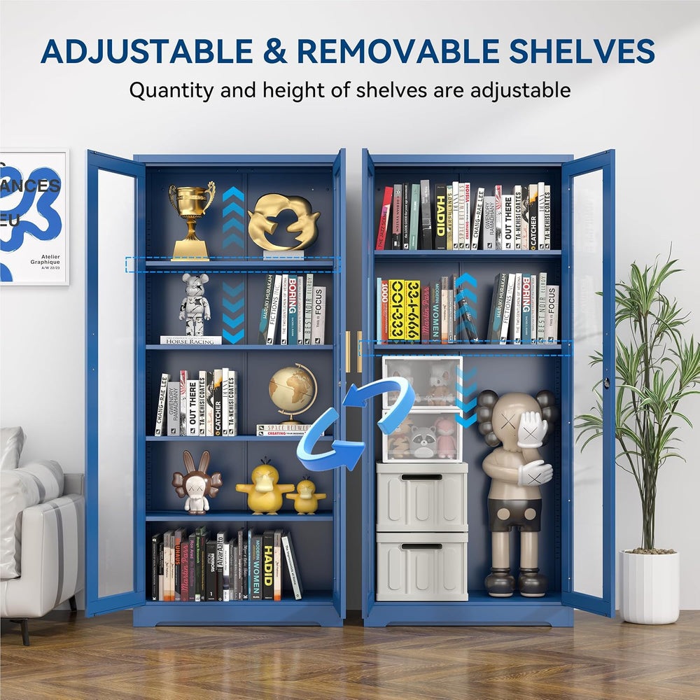 Polup 71" Blue Metal Glass Display Cabinet with Security Lock