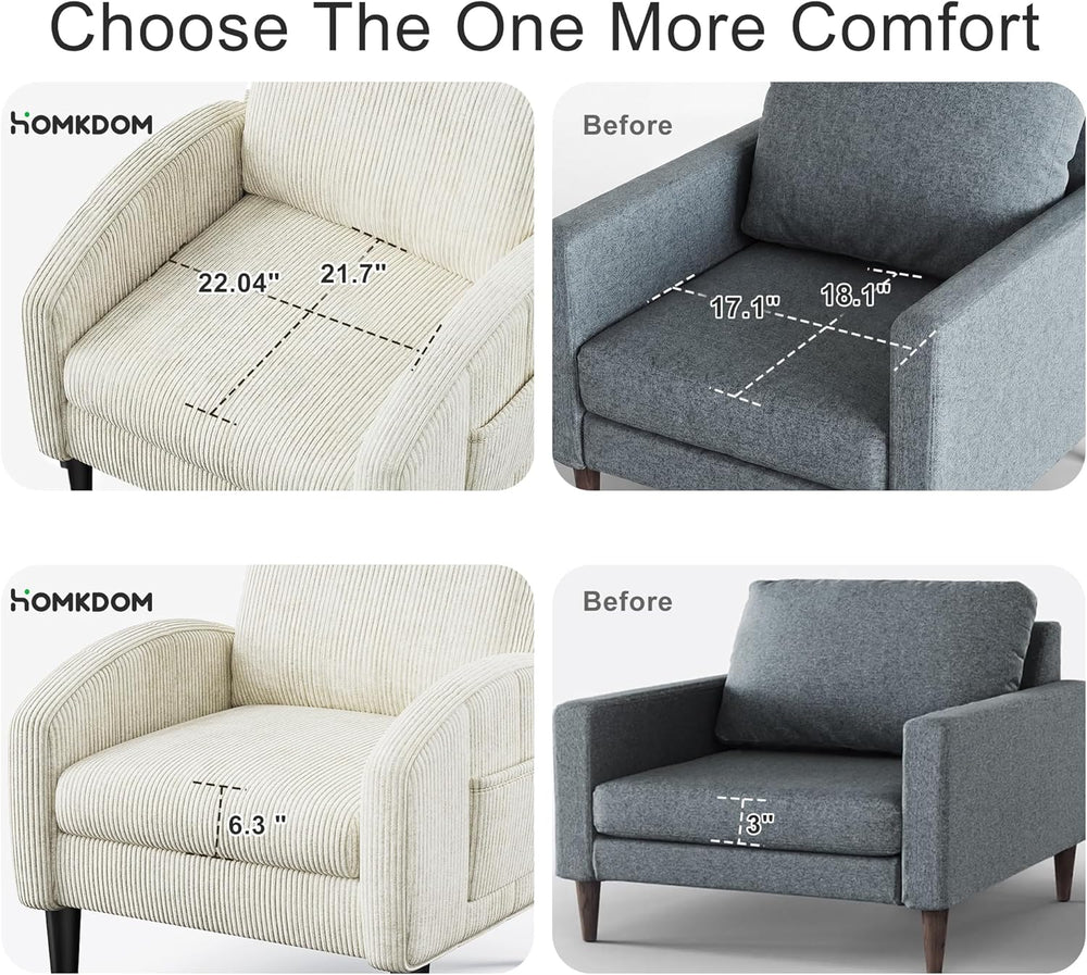 Homkdom Accent Chair with Side Pockets & Ergonomic Backrest,Beige