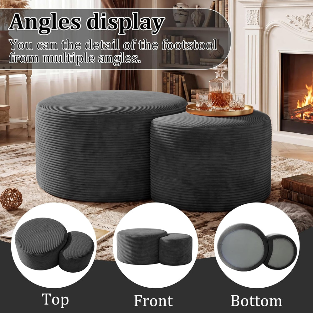 BSHOMGI Boneless Ottoman Nesting Coffee Table Set of 2,Corduroy Soft Foot Res...