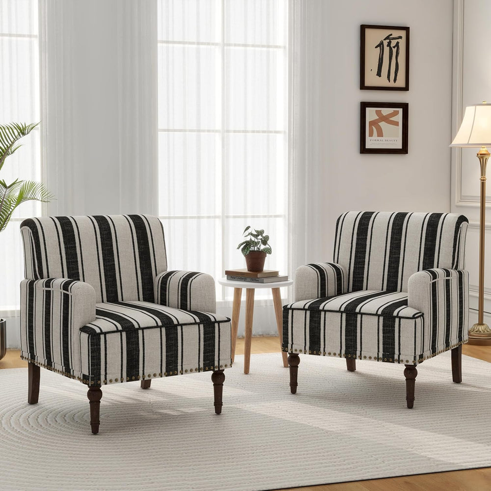 Mid-Century Modern Accent Chair, Black Stripe, Set of 1