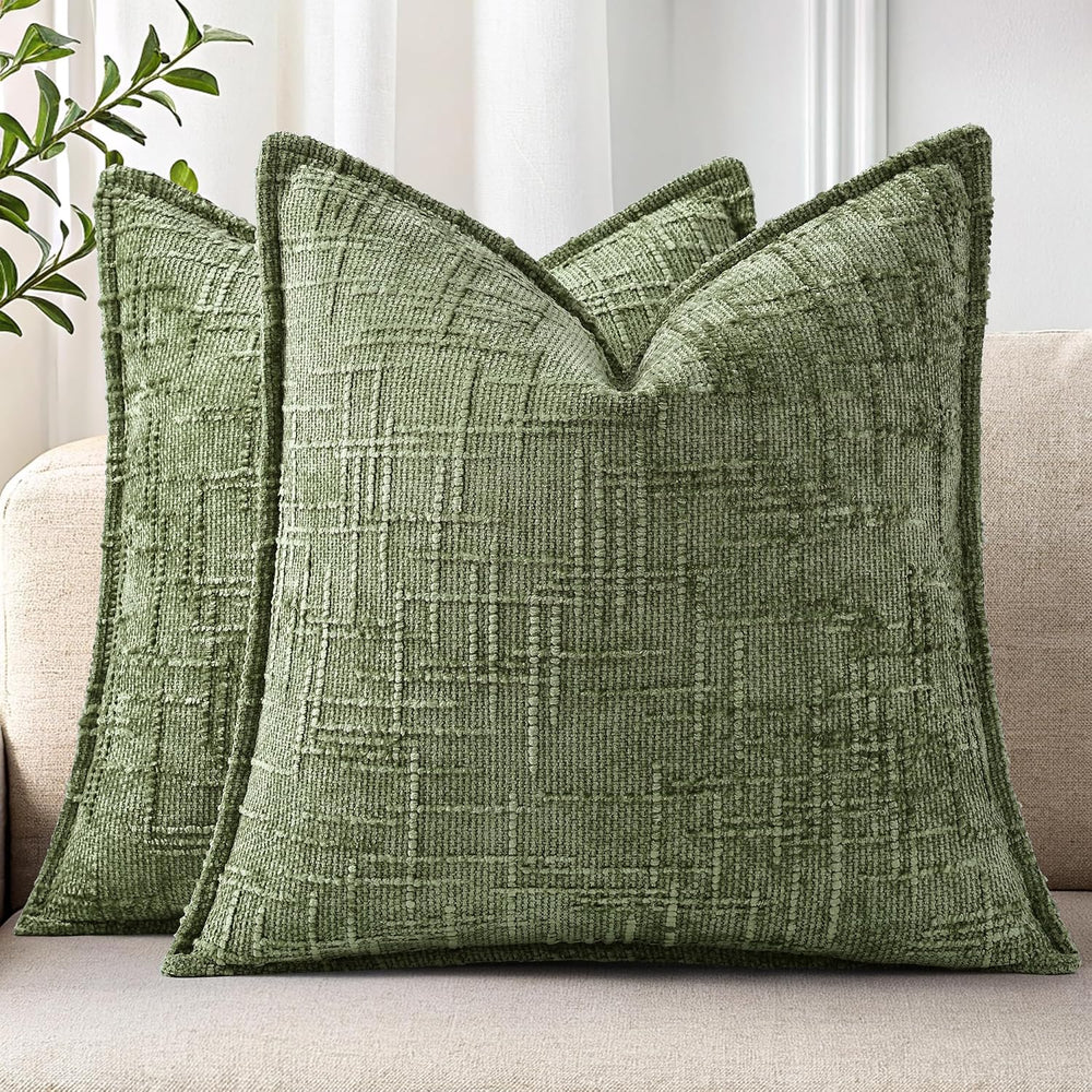 decorUhome Chenille Throw Pillow Covers 20x20 Set of 2, Sage Green