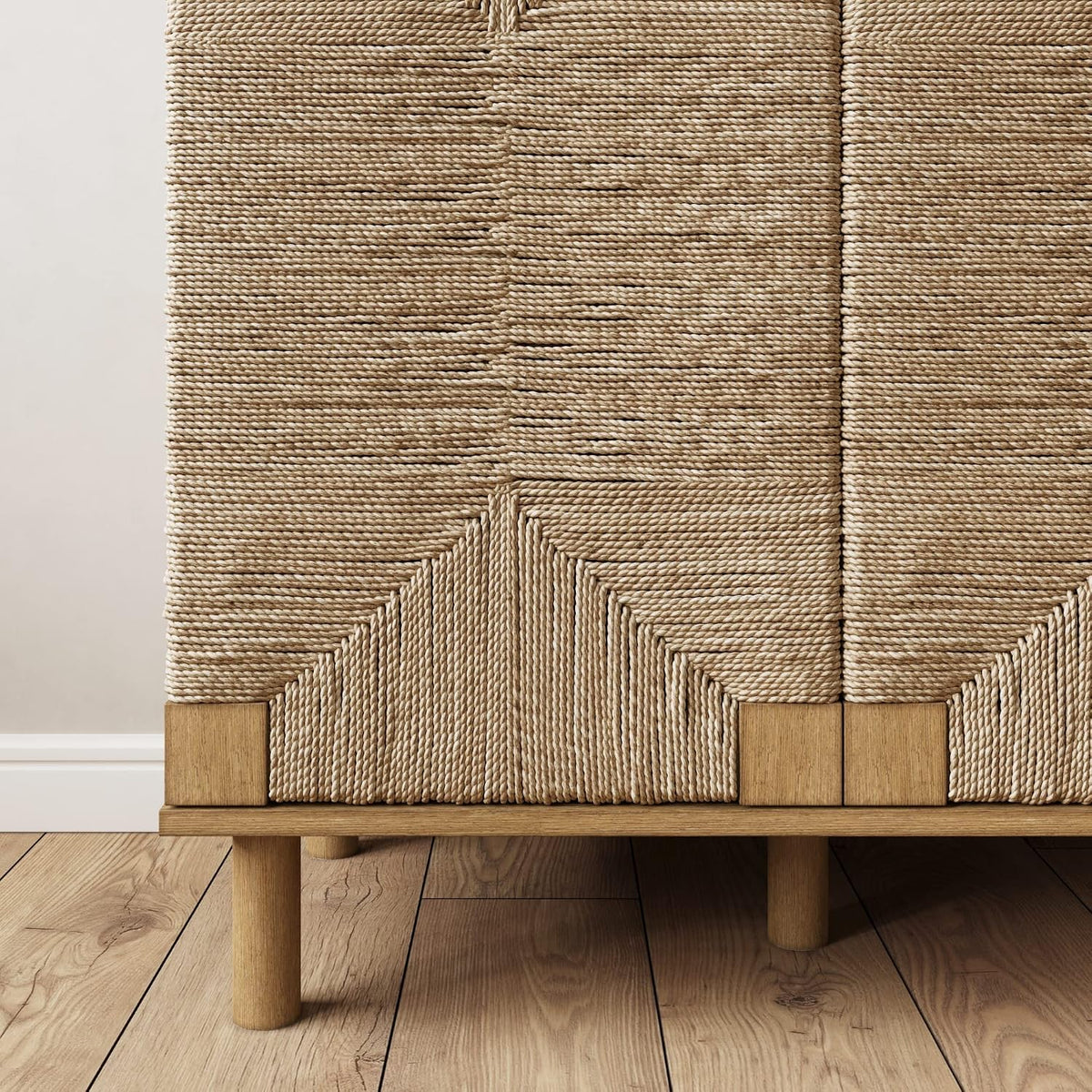 Nathan James Beacon Accent Buffet Sideboard Cabinet, Natural Light Wood Storage with Adjustable Interior Shelf and Seagrass Doors, for Hallway, Entryway or Dining Room, Light Brown