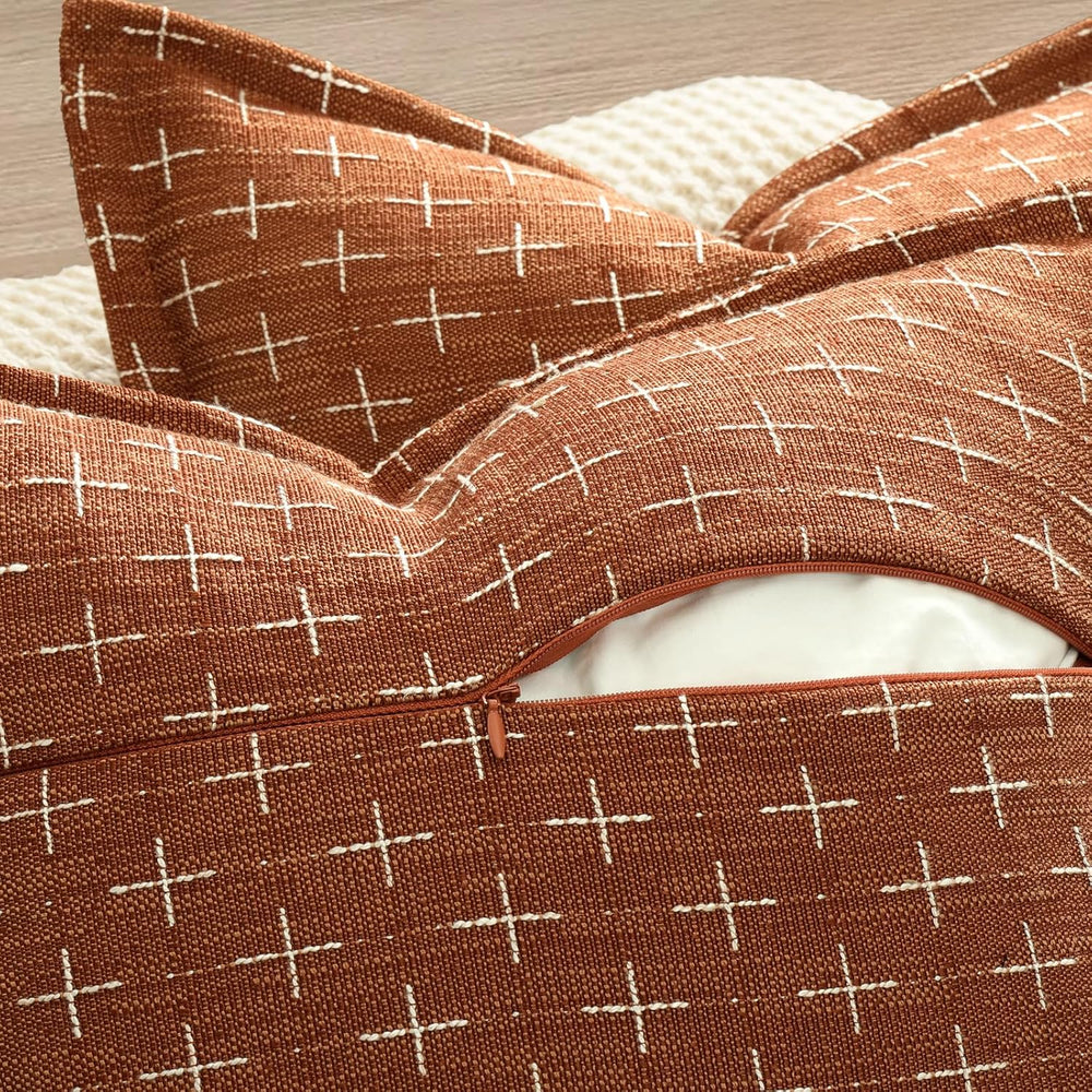 ZWJD Fall Pillow Covers 24x24 Set of 2 Soft Polyester Textured Rust Pillow Co...